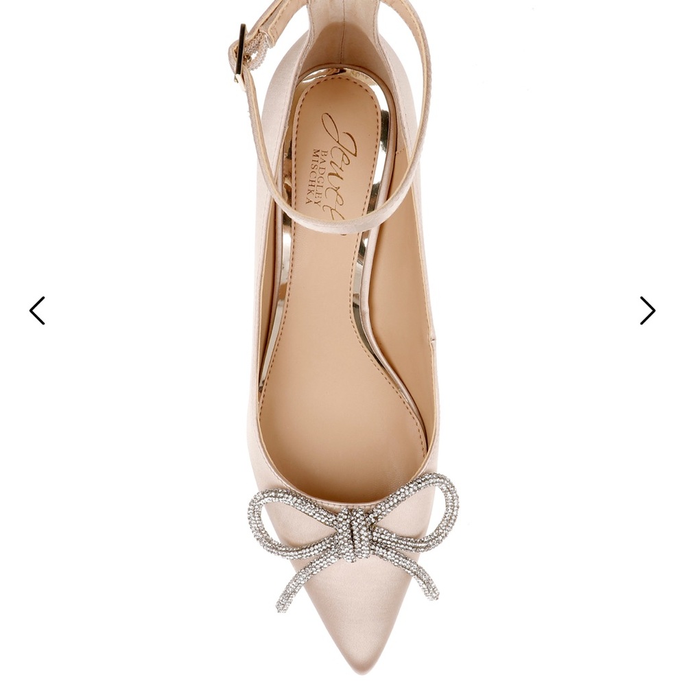 Jewel Badgley Mischka Satin Heels with Rhinestone Bow